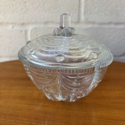 Vintage KIG Glass Jar sugar lidded jar with ruffle and beaded designs