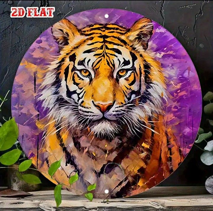 Vibrant Tiger Spirit 8" Round Metal Wall Art