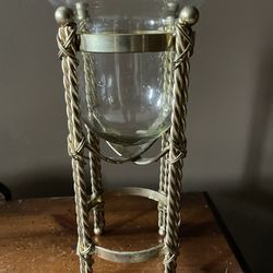 11” Tall Vintage Twisted Brass Pillar Candle Holder