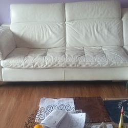 White Leather Cross Sectional Sofa