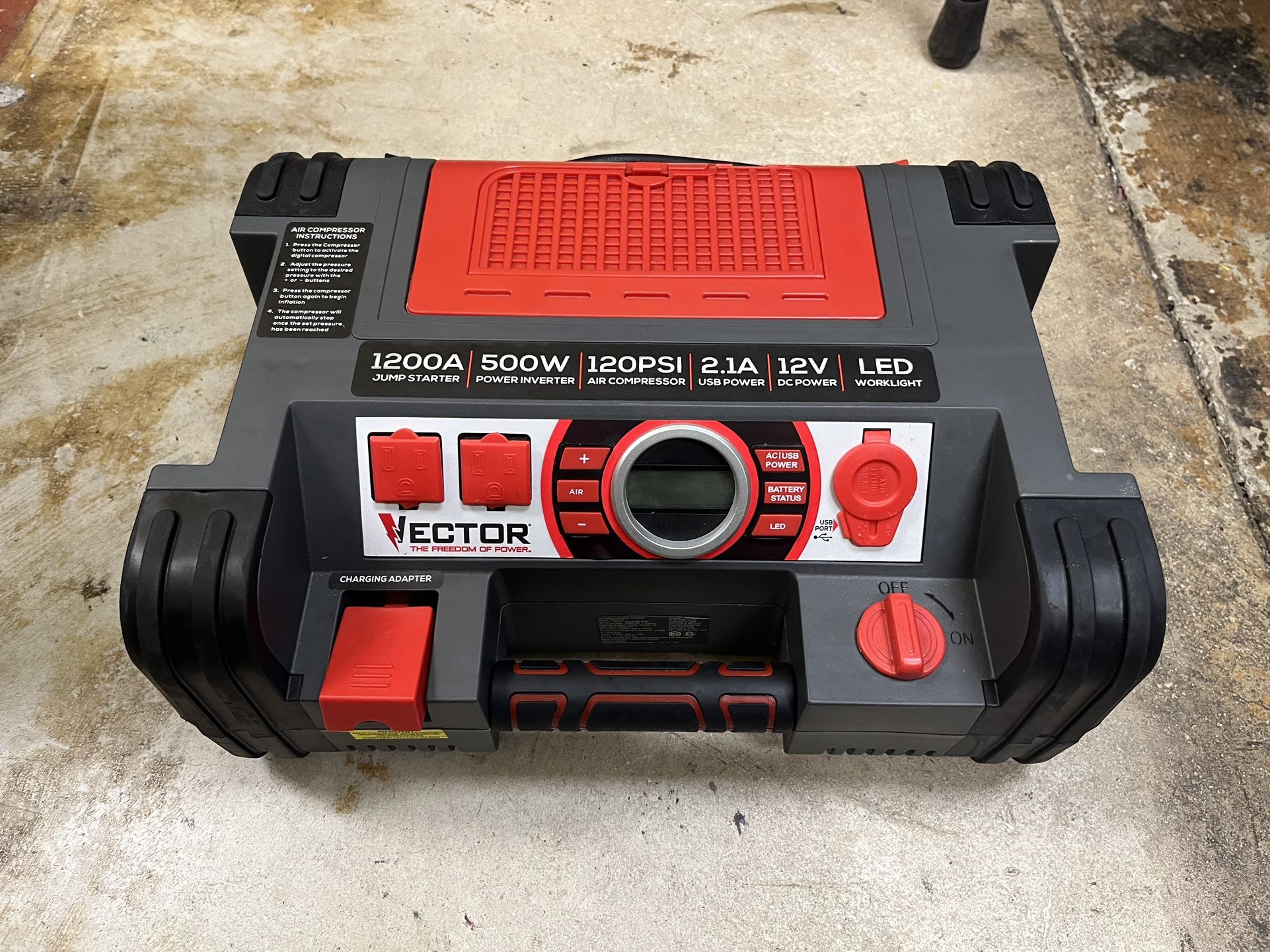 Vector 1200 Amp Jump Starter - Power Inverter - Tire Inflator