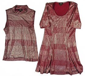 Espresso Womens Red Metallic Knit Twin Set Top Dress M & L