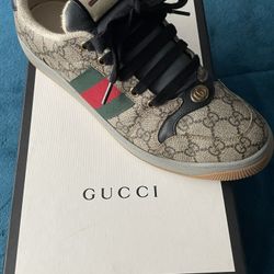 Authentic Gucci Ace GG Supreme Canvas Sneakers Size 10 Men Beige Monogram Web Stripe