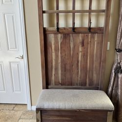 rustic solid wood entryway hall tree storage bench