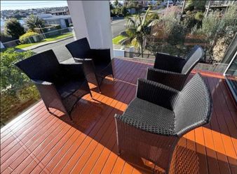 Set of 4 Dark Synthetic Wicker Outdoor Patio Armchairs