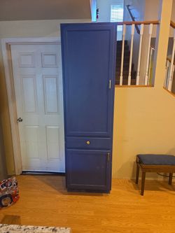 Tall Navy Blue Storage Cabinet with Drawer
