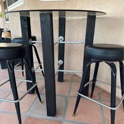 Bar Height Round Glass Table With 3 Chairs 