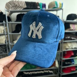 Blue suede New York Yankees rhinestone adjustable hat