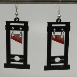 Bloody blade guillotine novelty death executions beheading Halloween earrings