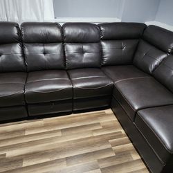 Leather Reclining Sectional In Stock For Immediate Delivery 