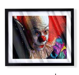 Original pennywise it the clown art piece on black frame