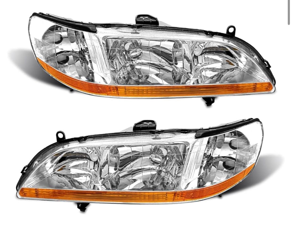 for 1 2000 2001 2002 Accord Headlight Assembly compatible with 98 99 00 01 02 Honda Accord 2/4Dr Clear Lens Chrome Housing Amber Reflector Hea