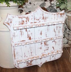 LARGE Vintage Distressed White Farmhouse Wood Spoon Rack Display Shelf Wall Plaque