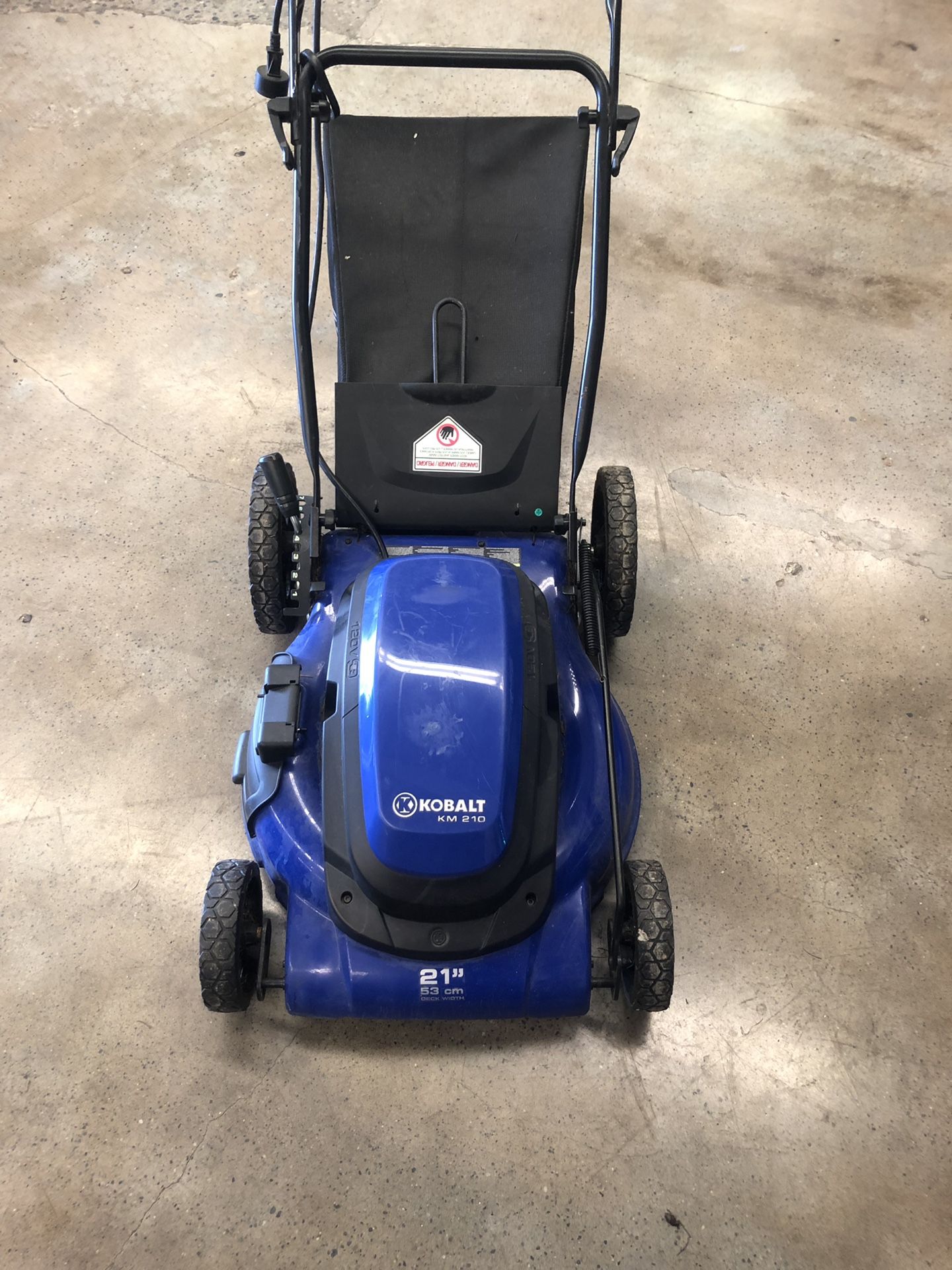 Kobalt KM210 electric push lawn mower 21” no trades must pick up in