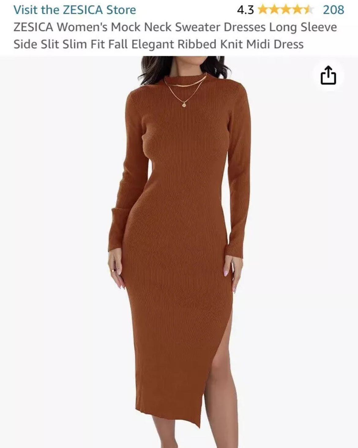 ZESICA Women's Mock Neck Sweater Size Dresses Long Sleeve Side Slit Slim Fit Fall SzM