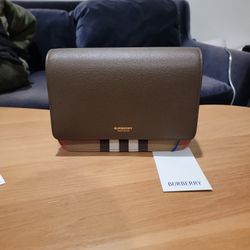 Burberry Ebony Brown Mackford Check Canvas Leather Shoulder Bag