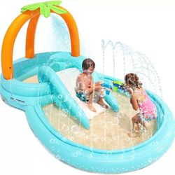 EVAJOY Inflatable Play Center Kids Pool w/ Slide, 110”x71”x53”