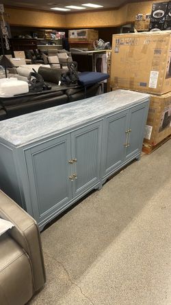 Blue-Gray Sideboard Cabinet with Gold Handles