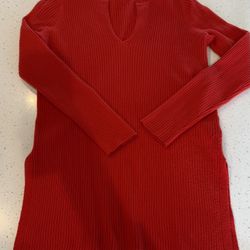 M Anthropologie ETT TWA Women’s Ribbed Tunic Sweater V Neck Red Medium Long