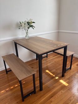 Modern Wood Dining Table Bench Set (3 Pieces)