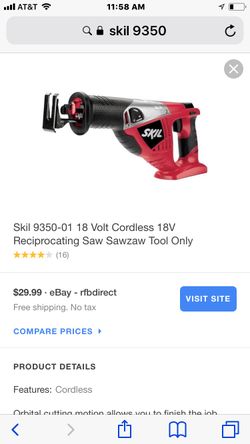 Skil 9350-01 18 Volt Cordless 18V Reciprocating Saw Sawzaw Tool Only