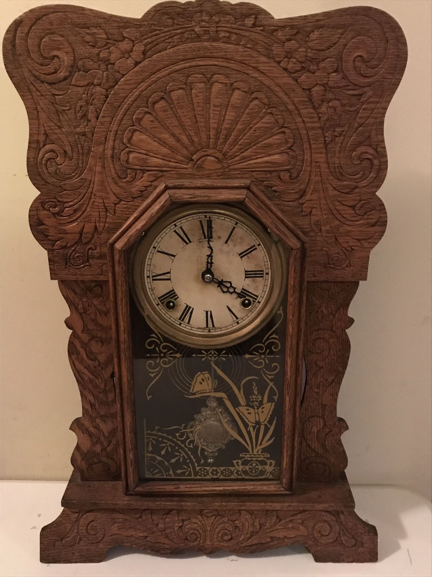 Antique Sessions Gingerbread Gong Eight Day Shelf Mantle Clock Works Great