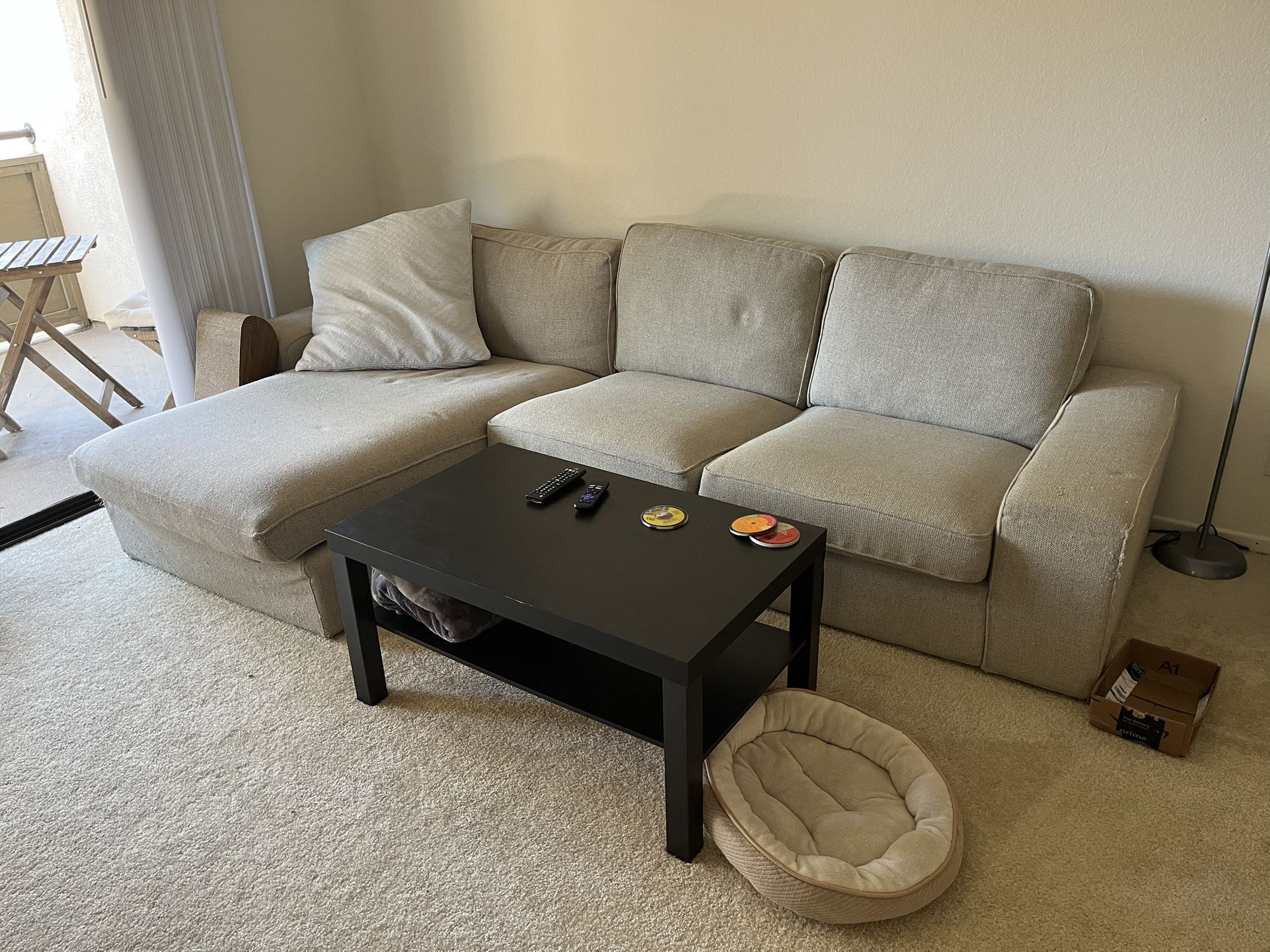 3 Person Beige Sectional Sofa With Chaise
