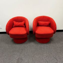 Red Upholstered Swivel Armchair