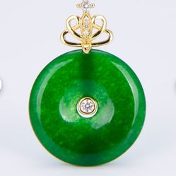 Gorgeous Jade Charm Donut Pendant With Crystal Stones