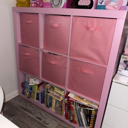 Pink 9 cube organizer with fabric boxes