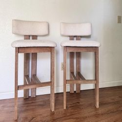 Set of 2 Used Barstools, White Chenille