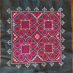 Handmade Hmong-Style Embroidered Textile 15x13