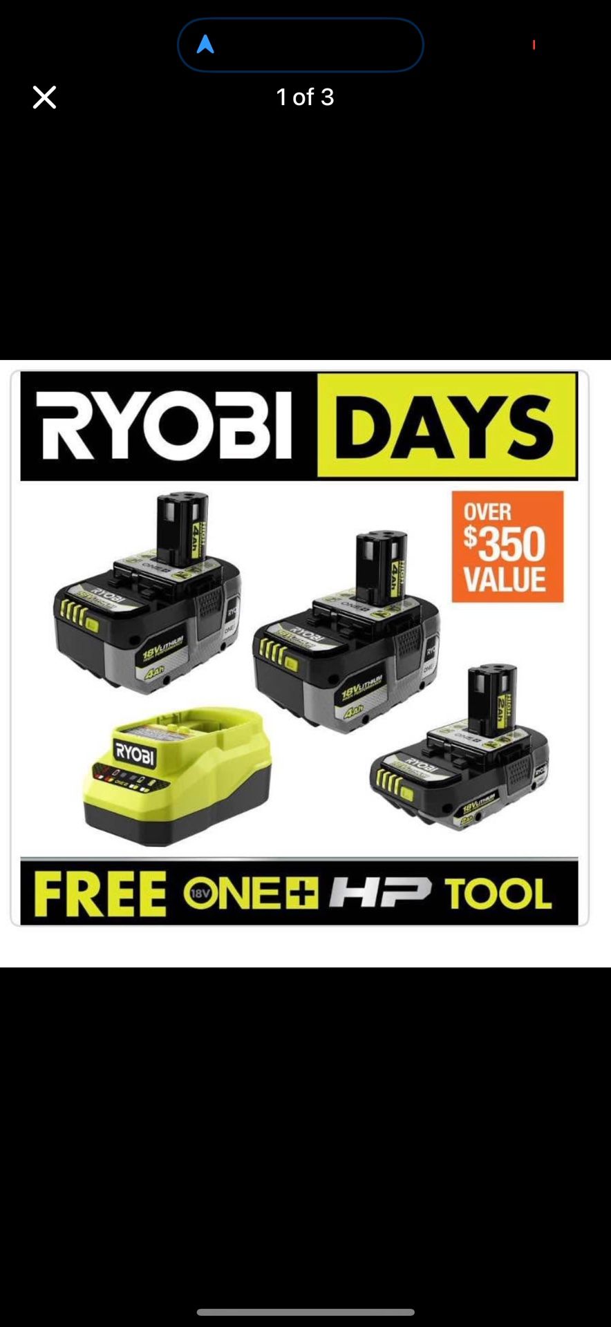 RYOBI ONE+ 18V Lithium-Ion HIGH PERFORMANCE Starter Kit with 2.0 Ah Battery, (2) 4.0 Ah Batteries, and Charger