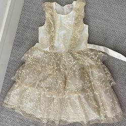 Girls Size 12 Gold And Beige Ruffles Dress Like New