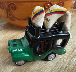 Colombian Willys Jeep Figurine with Coffee Sacks