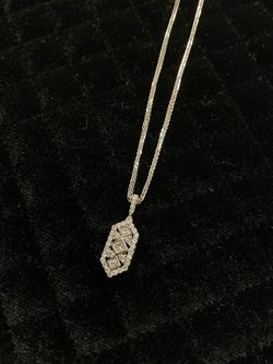 14K White Gold Natural Diamond Geometric Rhombus Pendant Necklace
