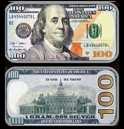 1 Gran Silver Art Bar  $100 Bill Silver Colorized Art Bar