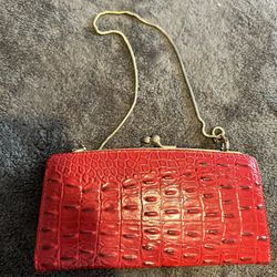 Red Crocodile Leather Wallet On Chain