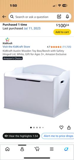 NEW KidKraft Austin Wooden Toy Box/Bench – White – Sealed Box