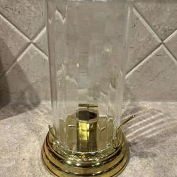 Vintage New Party Lite Fine Brass Candle Lamp w/Ribbed Hurricane Glass Cover
