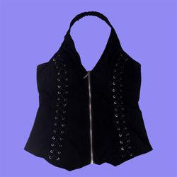 Zipper Front Halter top - Black Size 2X