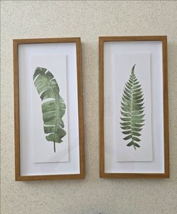 Set of 2 Framed Botanical Wall Art Prints - Banana Leaf & Fern Watercolor Greenery