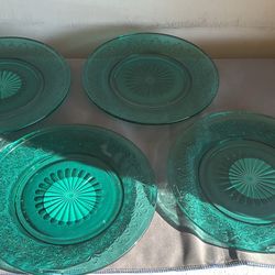 Pioneer Woman 4 Piece Teal Glass Salad Plate Set