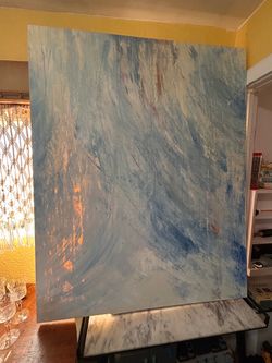 Large Abstract Canvas Painting Blue Tones