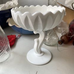 Vintage Indian Milk Glass Pedestal Dish