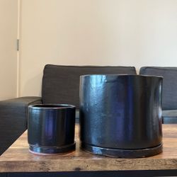 Black/Dark Brown, Glazed, Clay Planters