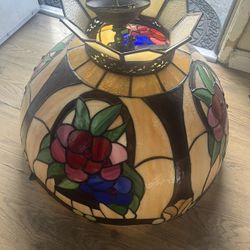 Antique Tiffany Style Stained Glass Hanging Lamp
