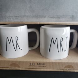 Rae Dunn Inspired Mr. and Mrs. Couple Set of Coffee Mugs, Cute Cup Gift for Bride and Groom or Newlyweds

