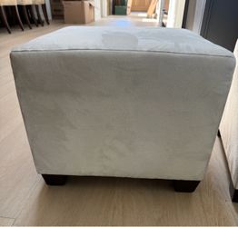 2 gray microsuede square ottomans with wood feet