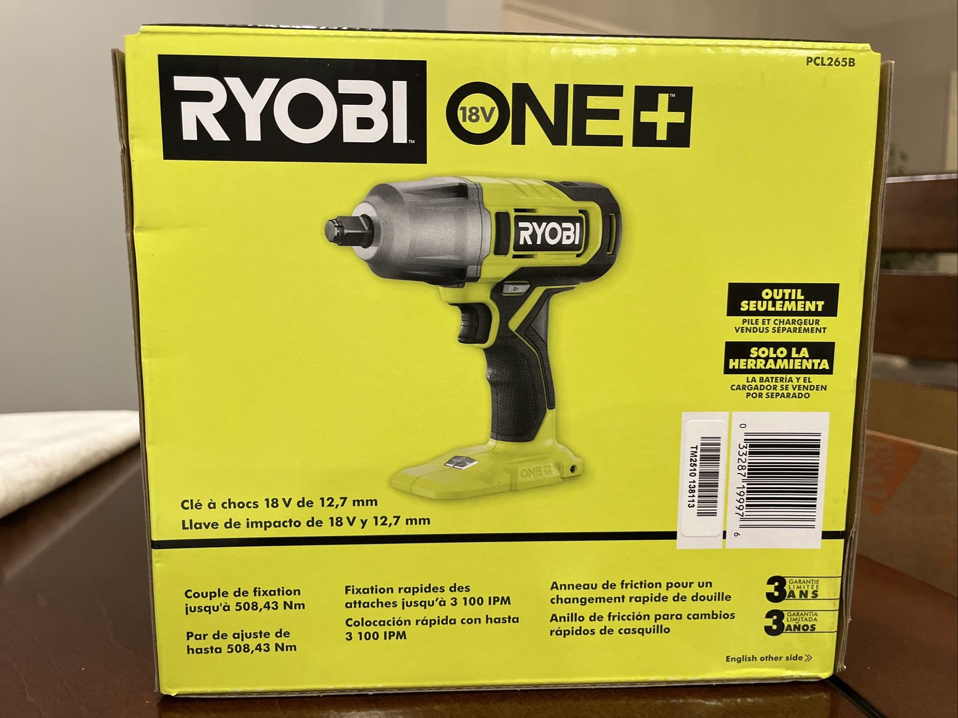 New Ryobi One+ 18V Cordless 1/2" Impact Wrench PCL265B - Tool Only Sealed BOX